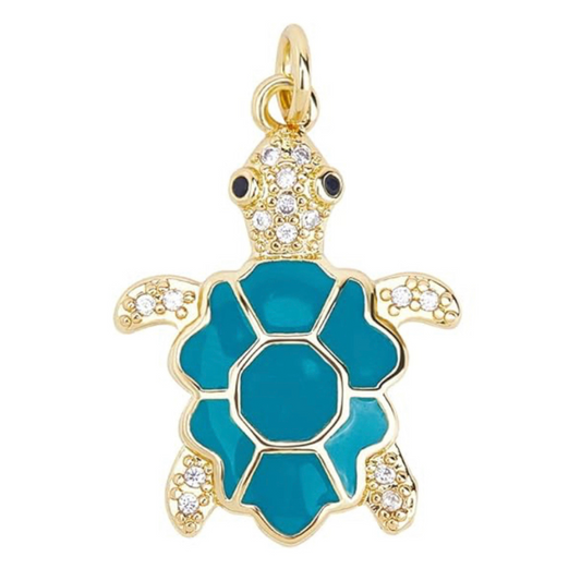 Turtle Charm With Rhinestones & Enamel