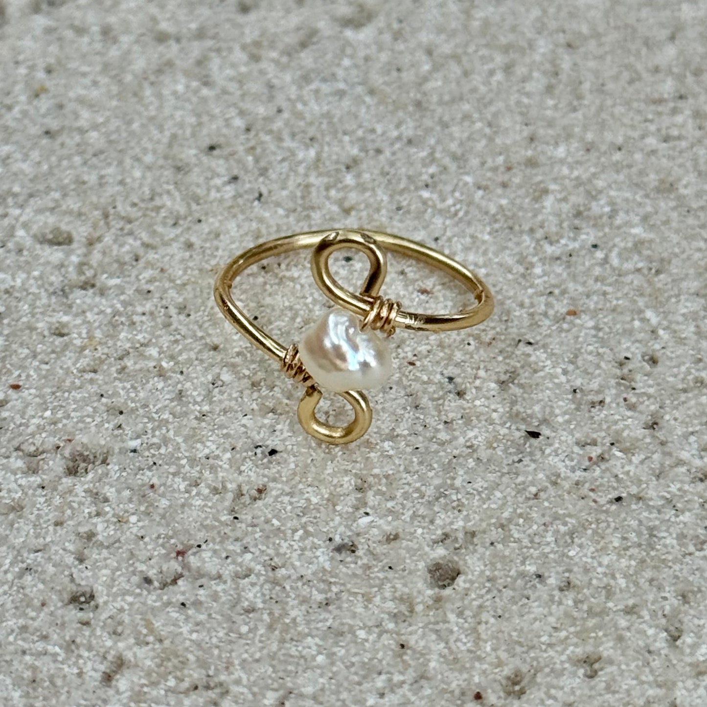 gold filled keshi pearl swirl ring