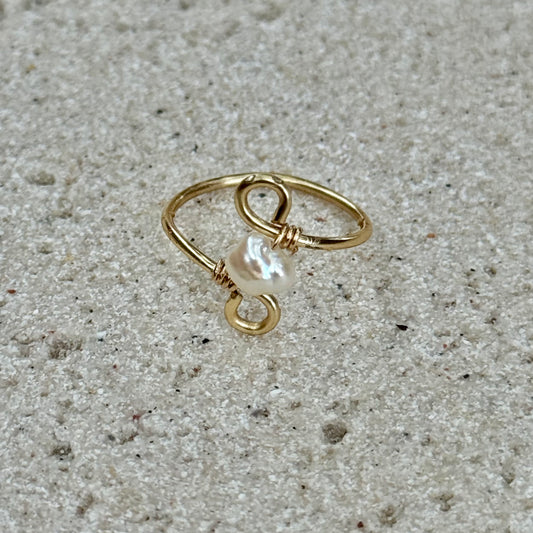 Gold Filled Keshi Pearl Swirl Ring