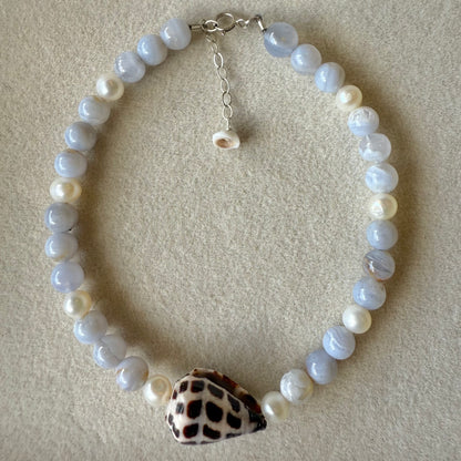 Blue Lace Agate Hebrew Cone Bracelet