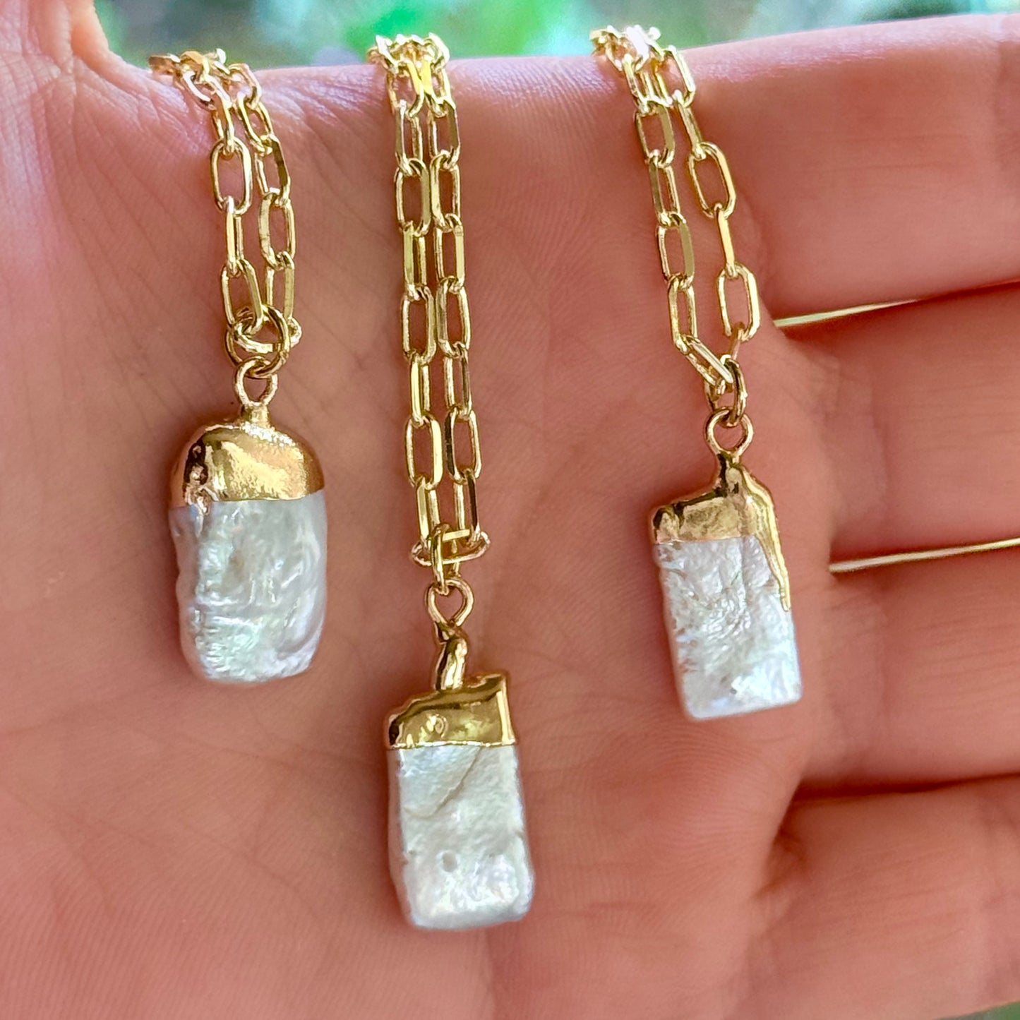 gold plated paperclip chain freshwater pearl necklace