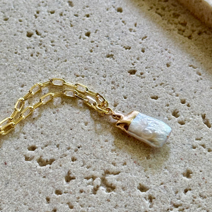 Gold Plated Paperclip Chain Freshwater Pearl Necklace