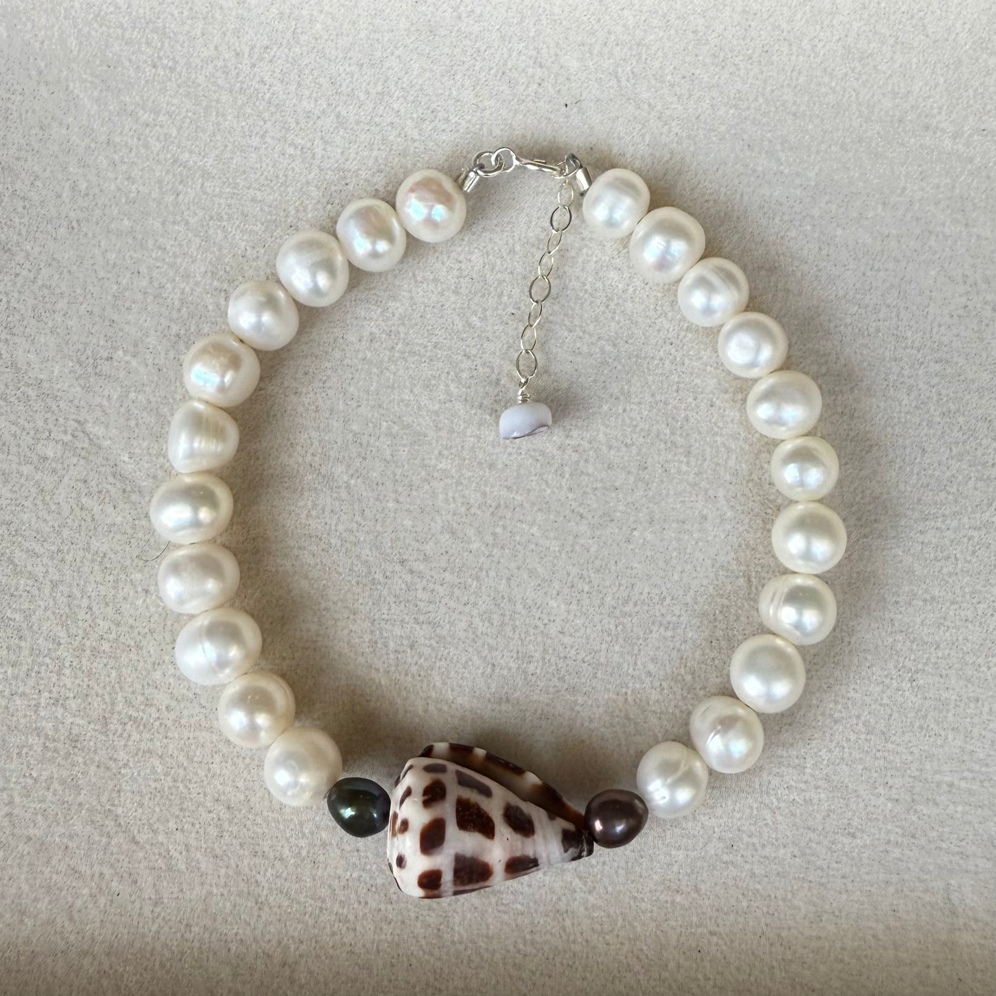 pearl & hebrew cone bracelet