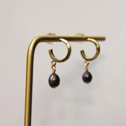 GF Black Pearl Mini Half Hoops (Gold Fill)