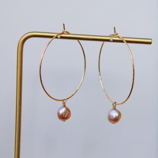 Orange Pearl Hoops (Gold Fill)