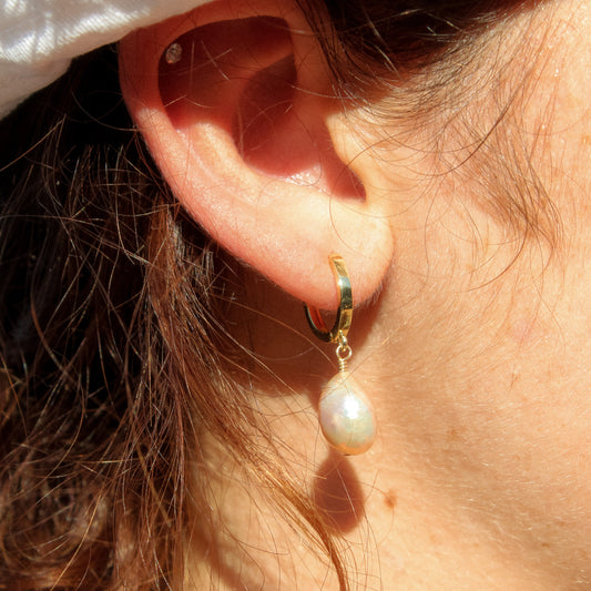 Gold Fill Pearl Hoop Earrings